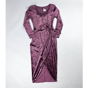 Vintage Velvet Dress | 80's Plum Purple Gothic Faux Wrap Midi Dress